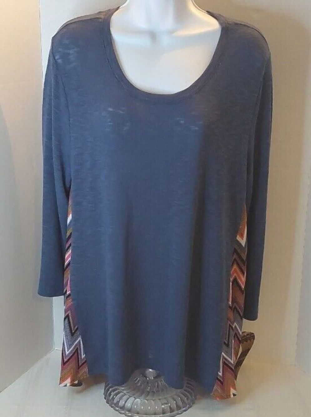 Eyeshadow Tunic 1X 3/4 Sleeve Blue Chevron Pattern Inset NWT Womens Plus